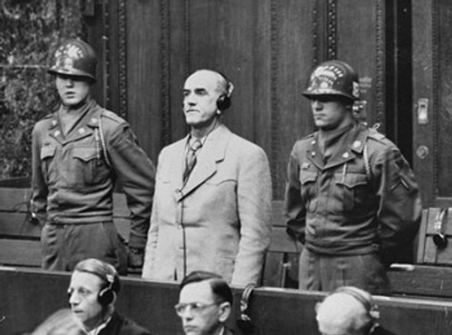 Nazi war-criminal Oswald Pohl on trial at Nuremberg.