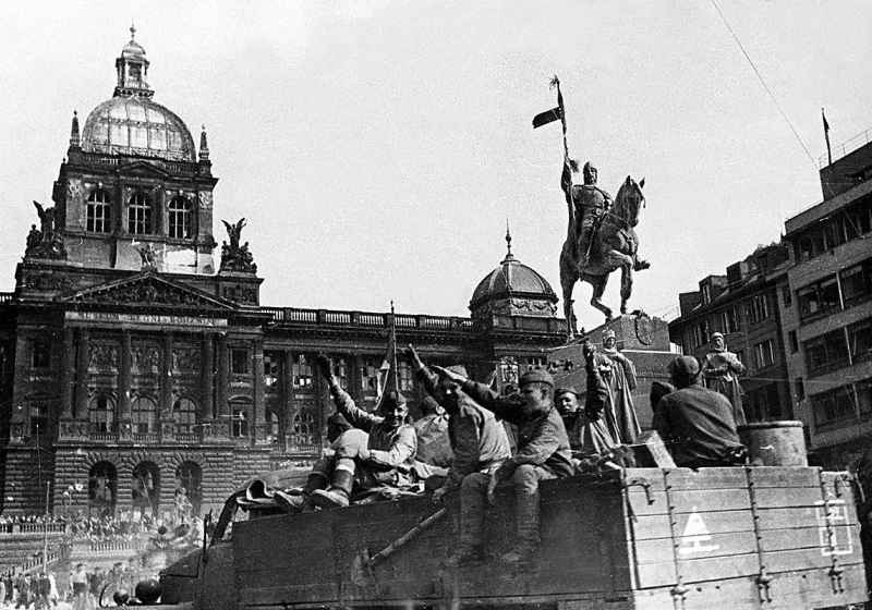 Soviet soldiers after liberating Prague.